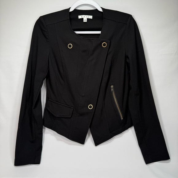 Cabi Women's Black Moto Jacket Small S Double Breasted Zip Cropped Lightweight - Picture 2 of 7